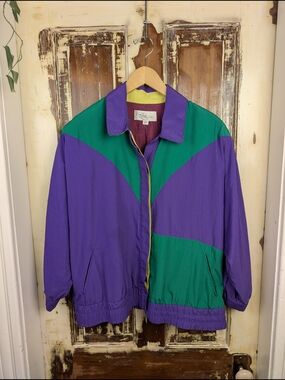Vintage 80s 90s Ziba Petite Colourblock Bomber Jacket Size 12  Statement
